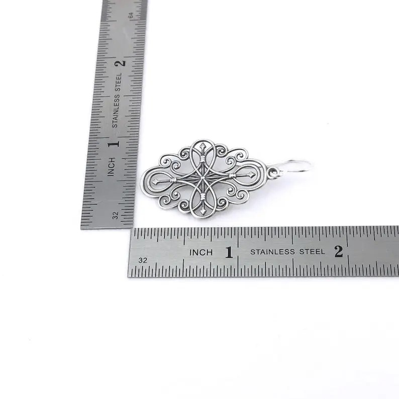 Long Silver Earrings Silver Filigree Earrings Compass Rose Jewelry Gift for Her Girlfriend Gift Sterling Silver Jewelry - Compass Rose
