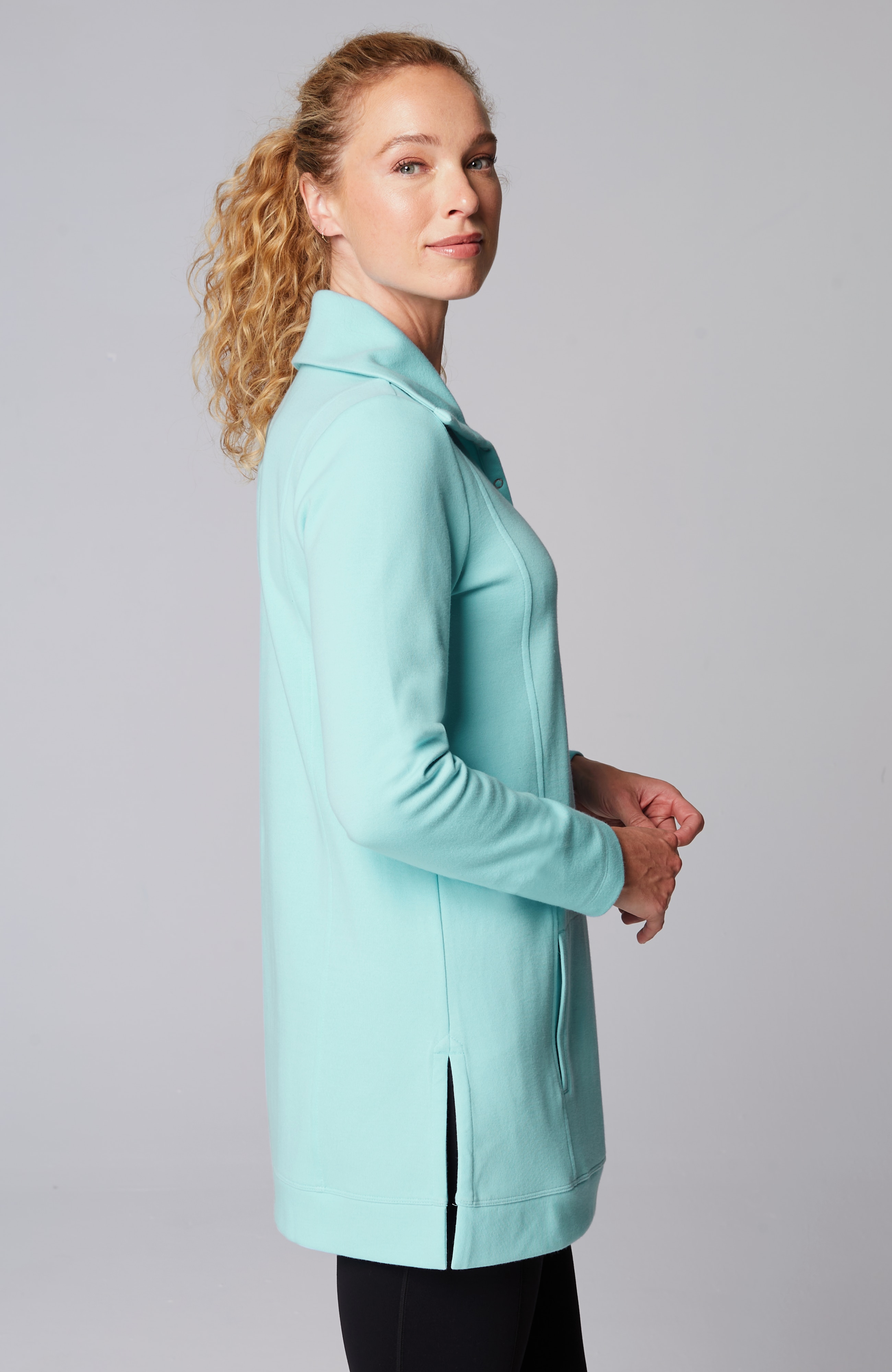 Fit Double-Knit Snap-Collared Tunic