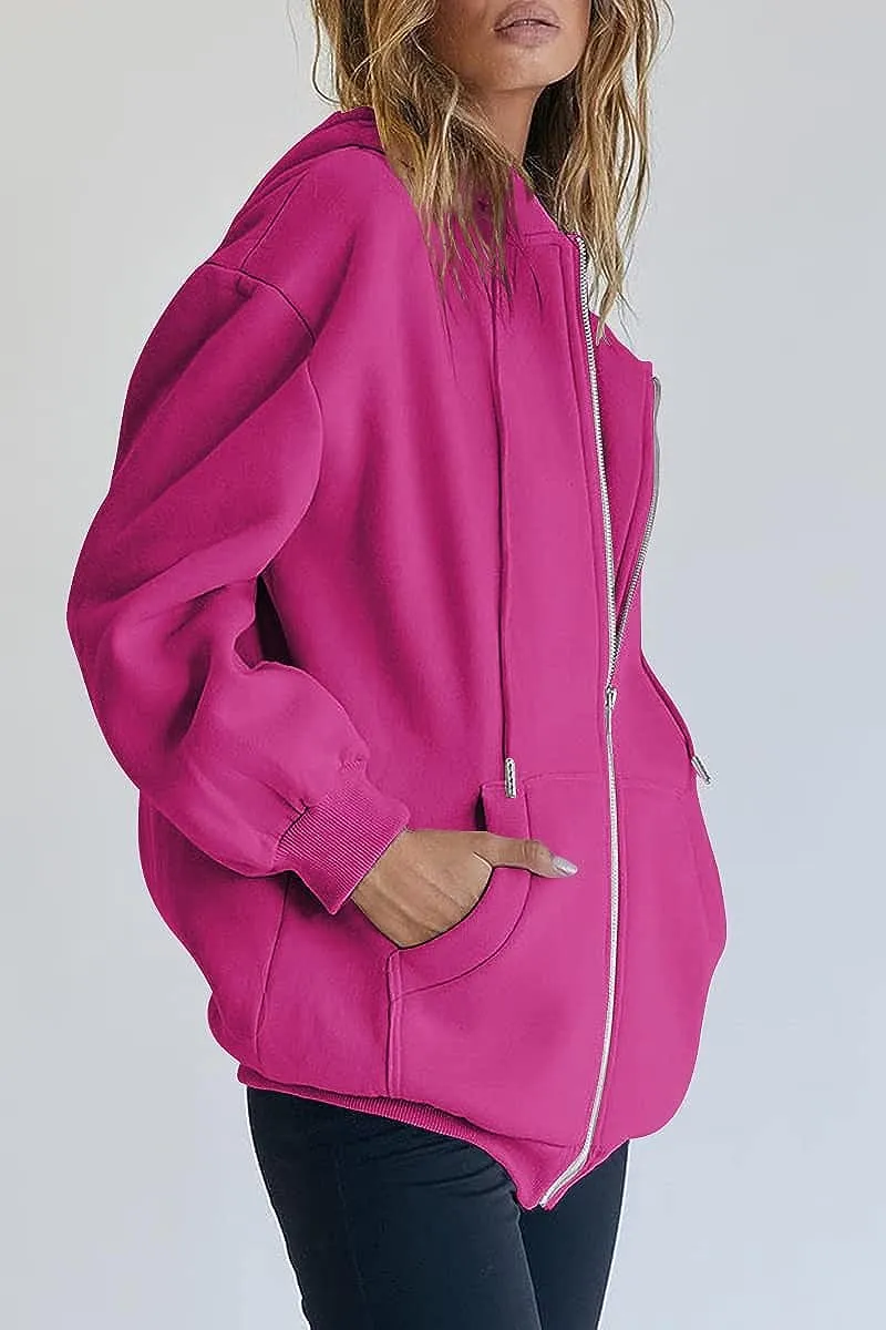 Women's Cute Hoodies Teen Girl Fall Jacket Oversized Sweatshirts Casual Drawstring Zip Up Y2K Hoodie with Pocket