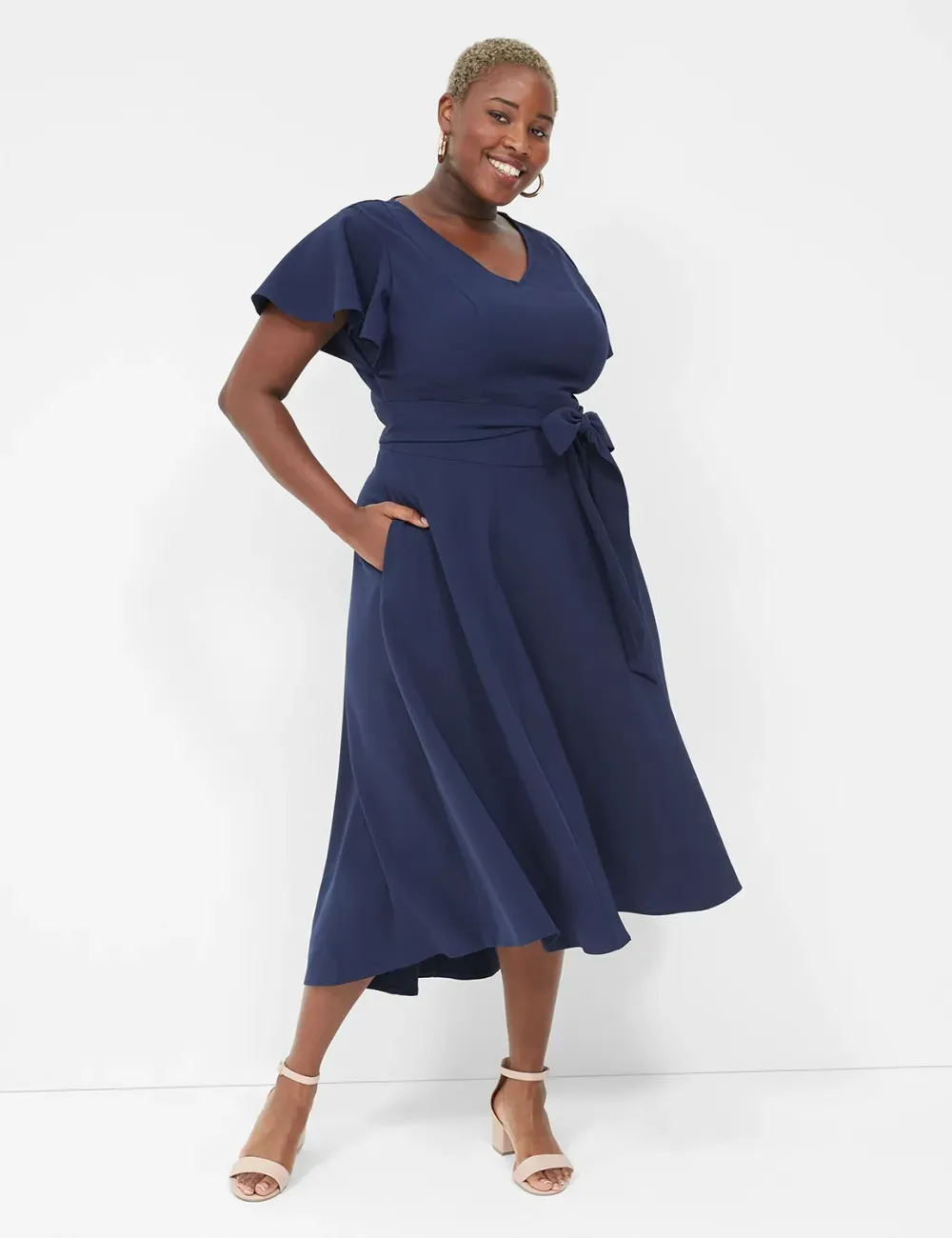 Lena V-Neck High-Low Midi Dress