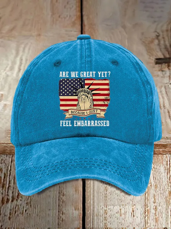 Unisex Distressed Washed Cotton Are We Great Yet? Print Hat