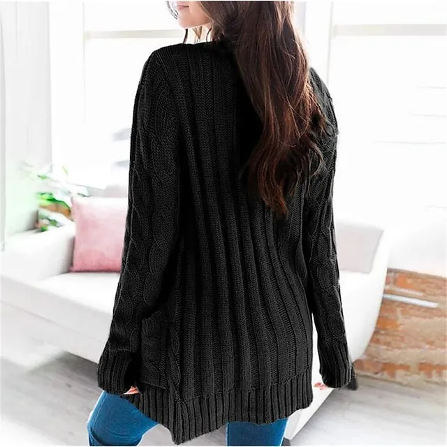 Women's Cardigan Pocket Knitted Button Solid Color Casual Chunky Long Sleeve Regular Fit Sweater Cardigans