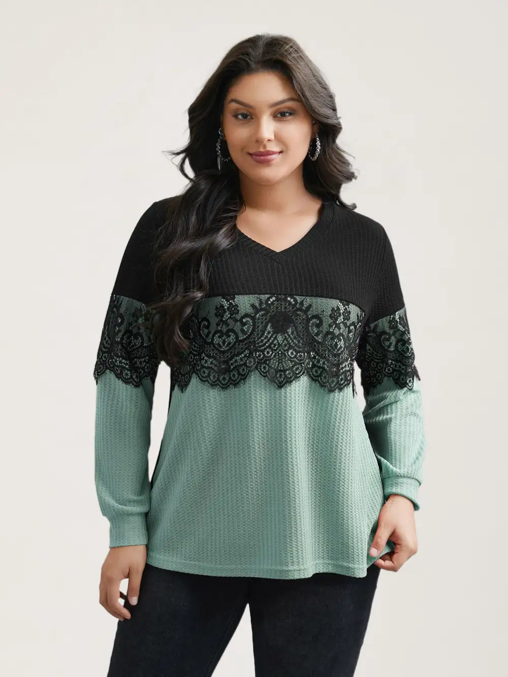 Crochet Lace Mesh Contrast Patchwork Top