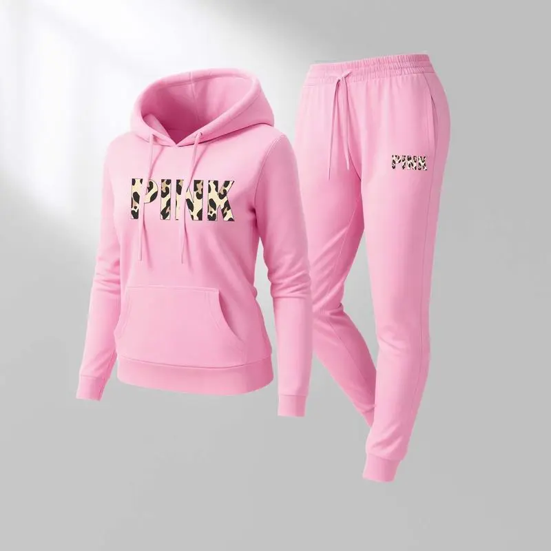 Women's Leopard Pink Print Sweatpants Set