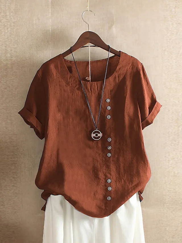 Women's Shirt Linen Shirt Linen Casual Daily Weekend Patchwork