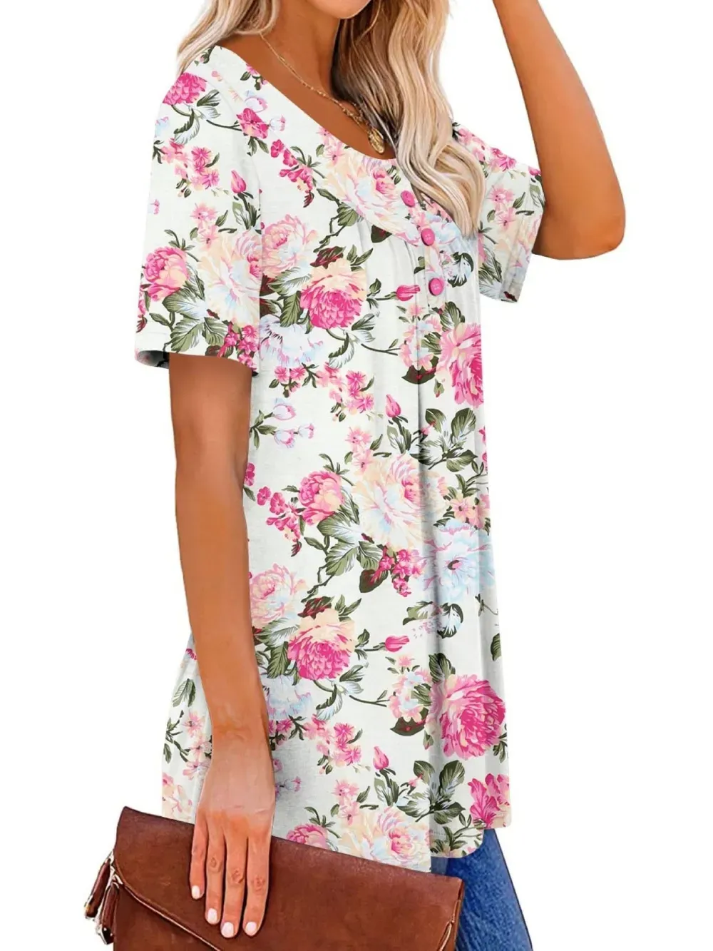 ✨Women's Printed Botton Down Pleated Short Sleeve Shirts Tunic Tops