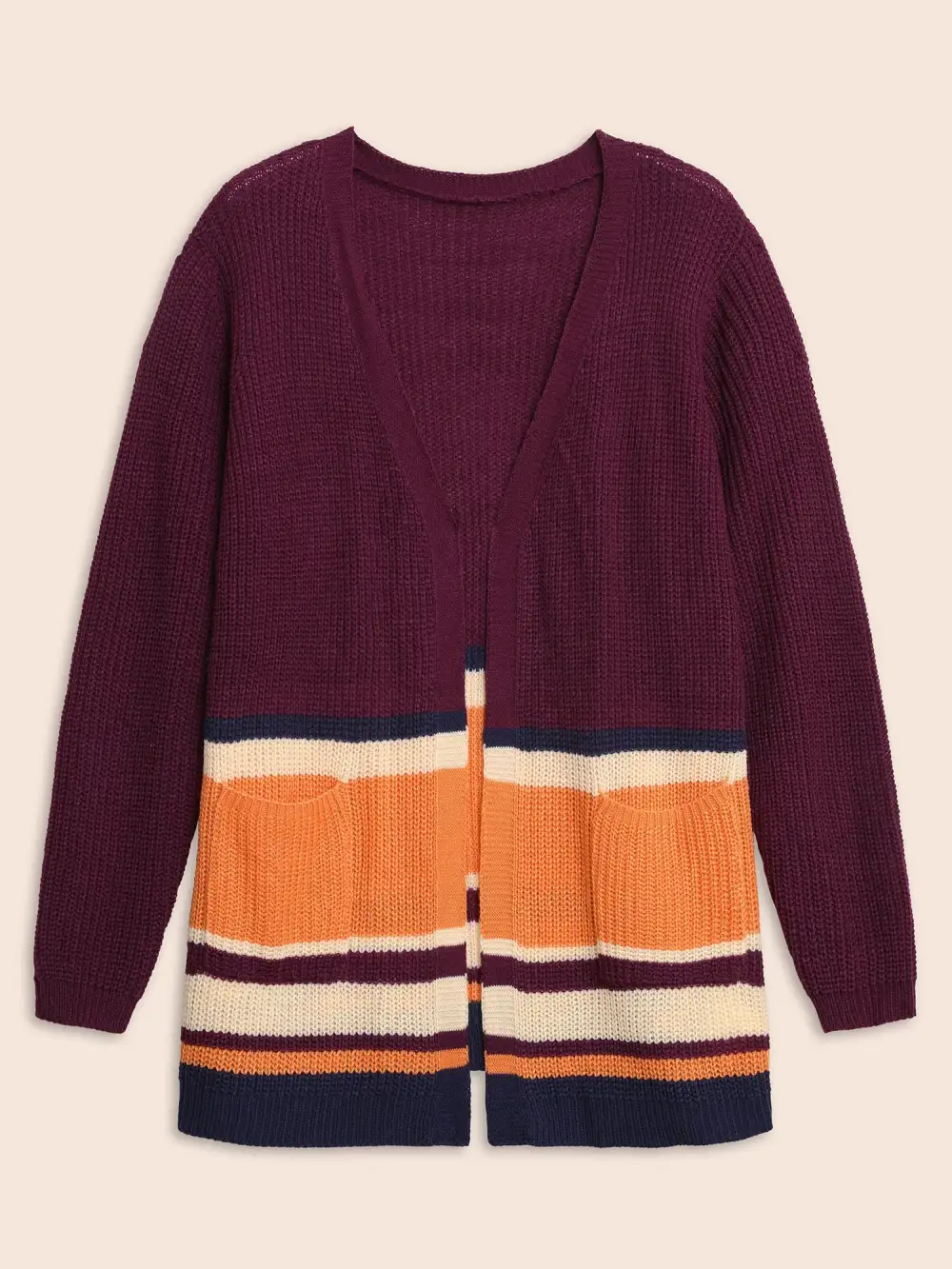 Colorblock Contrast Patched Pocket Open Front Cardigan