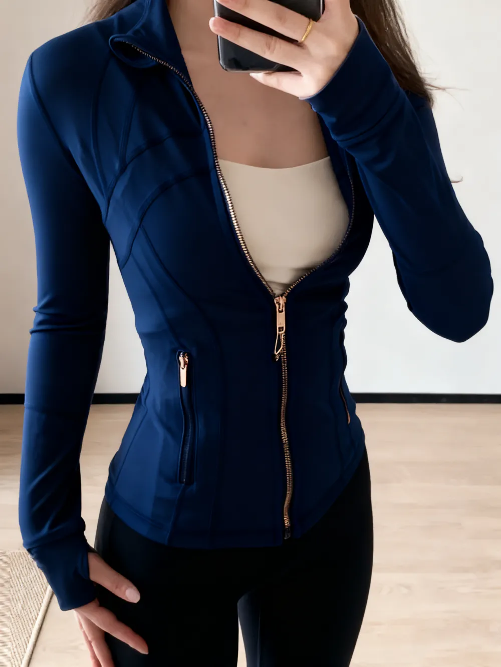 Gold-Zipper Yoga Jacket: Sports Stand-Up Collar