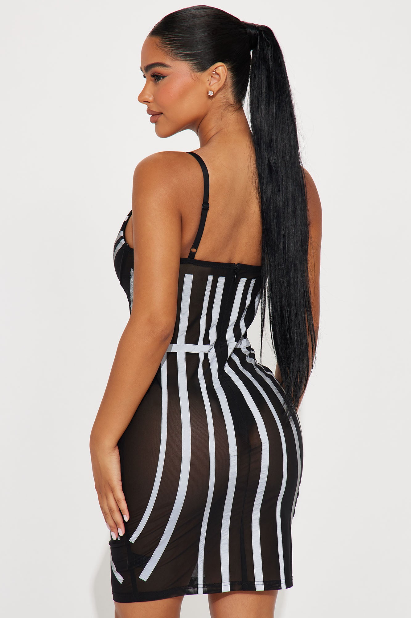 Electra Reflective Mesh Mini Dress - Black/combo