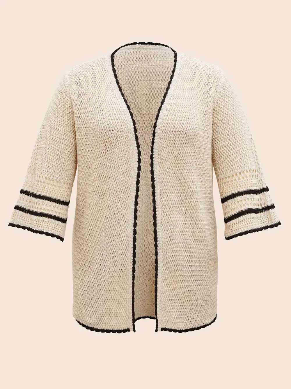 Solid Contrast Trim Bell Sleeve Cardigan