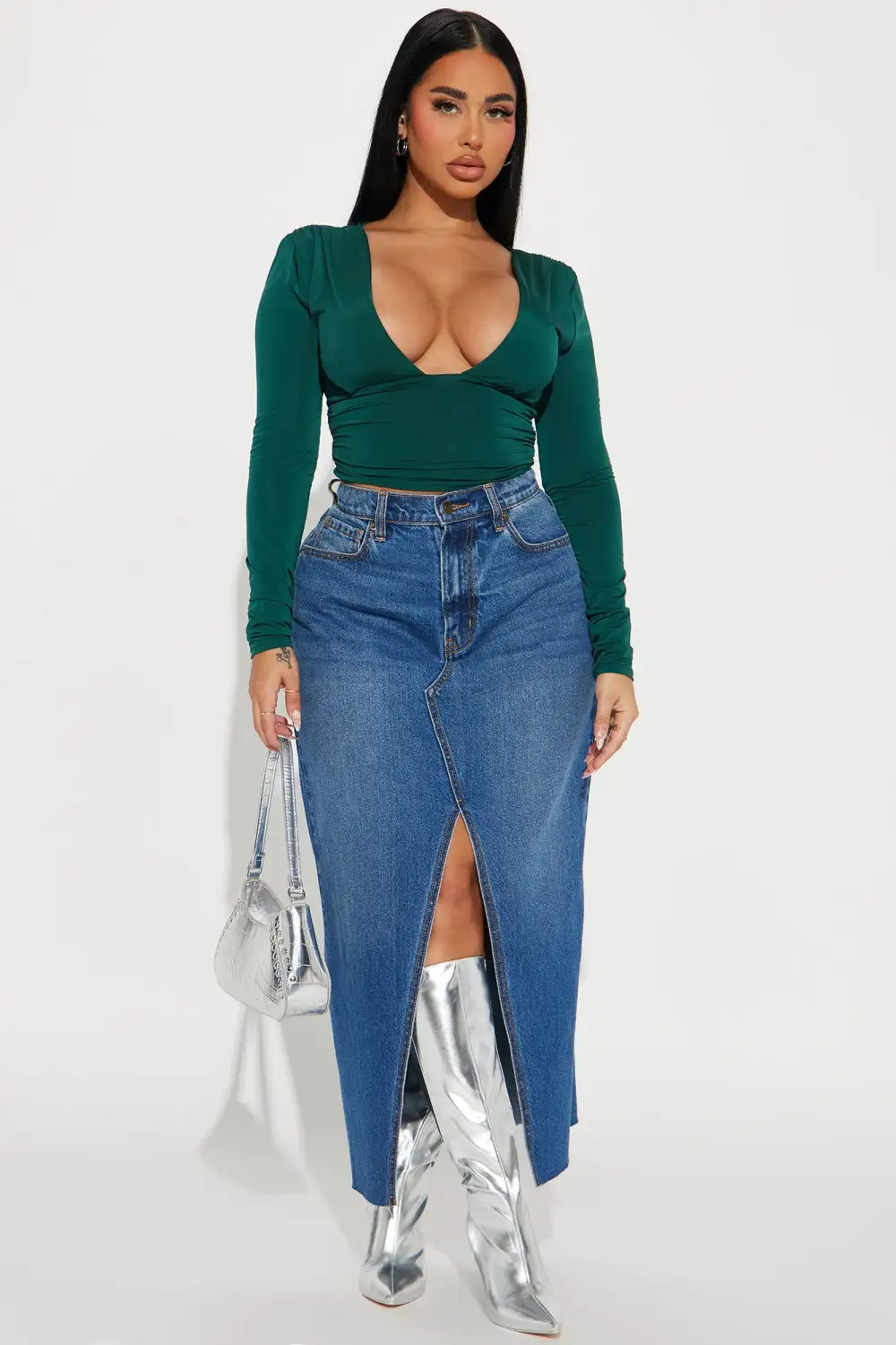 Passion Plunge Neck Top - Hunter