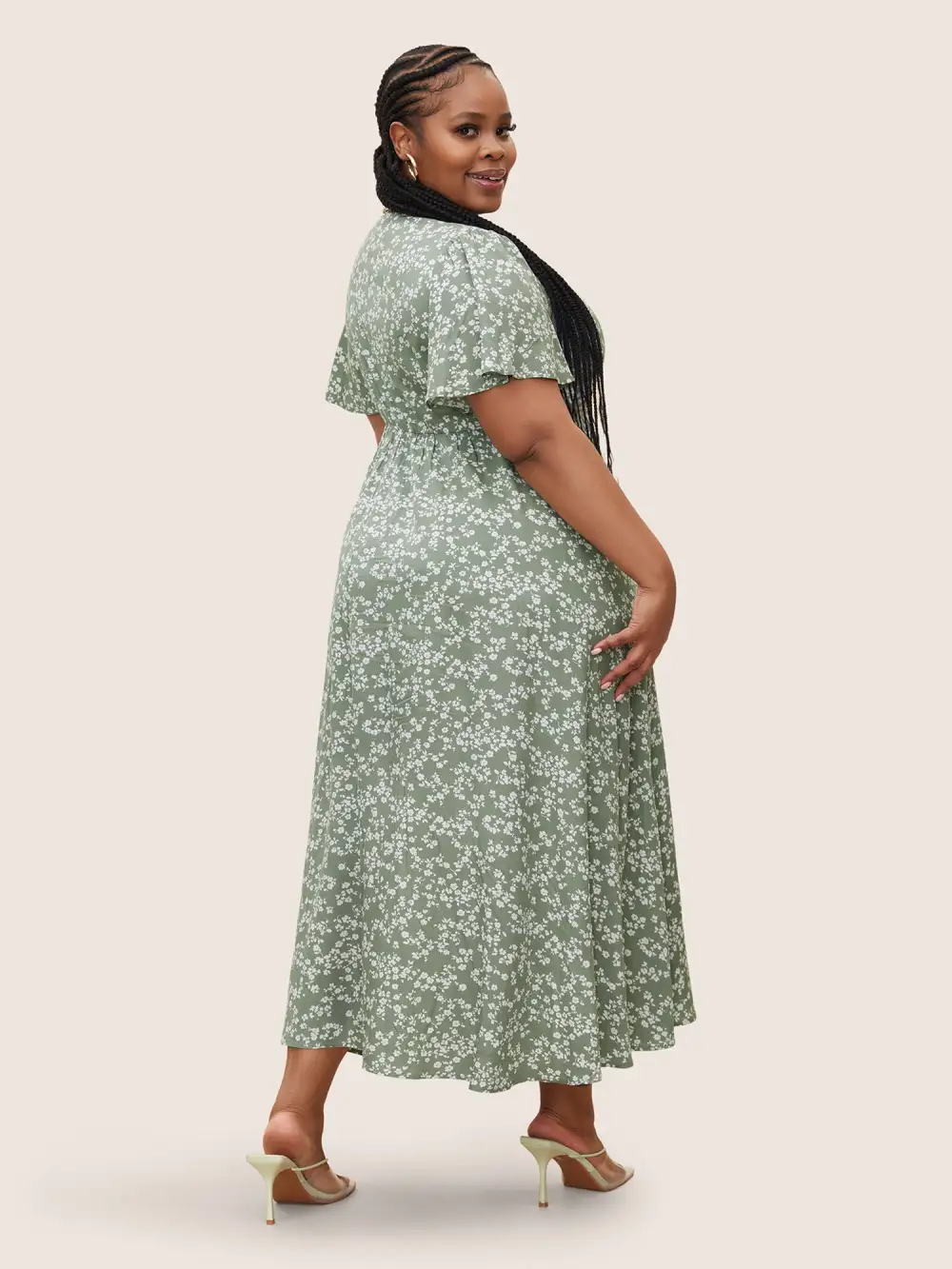 Bloom Dress - Flutter Sleeve Ditsy Floral Pocket Split Maxi Dress