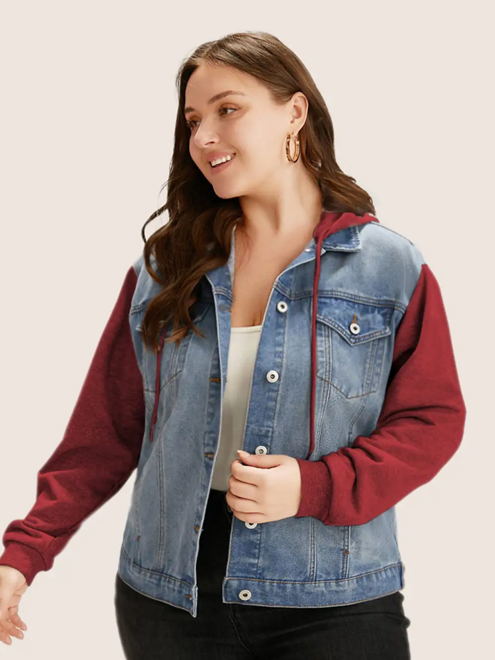 Hooded Patchwork Flap Pocket Denim Jacket
