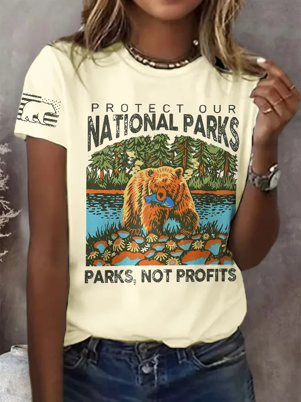 Women'S Support National Parks Print Round Neck T-Shirt