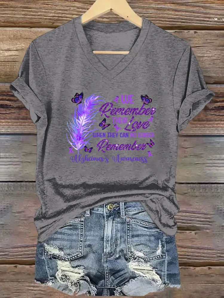 We remember their love when they can no longer remember.Women's Alzheimer's Awareness V-Neck T-Shirt