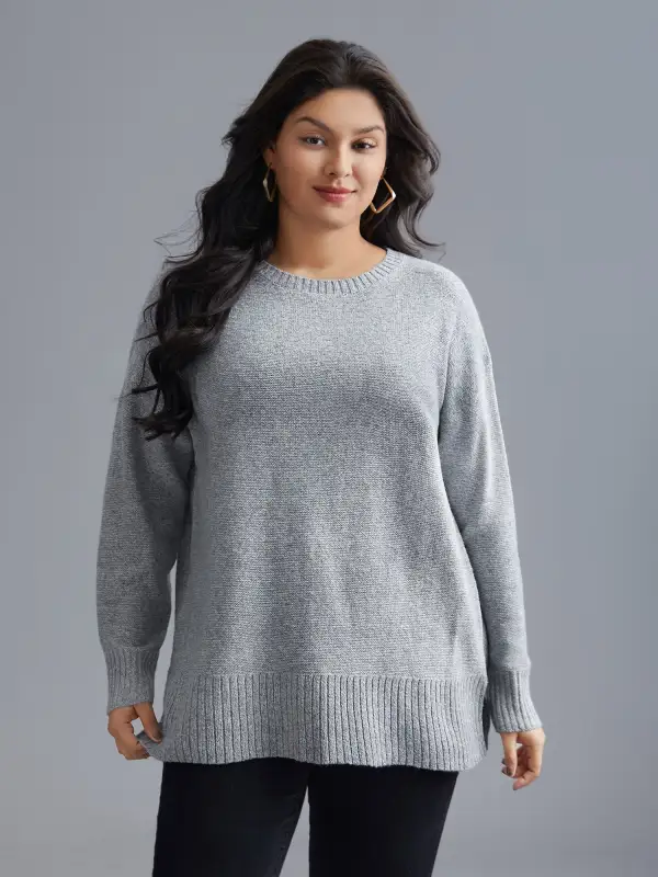 Texture Bowknot Cut Out Slit Hem Pullover