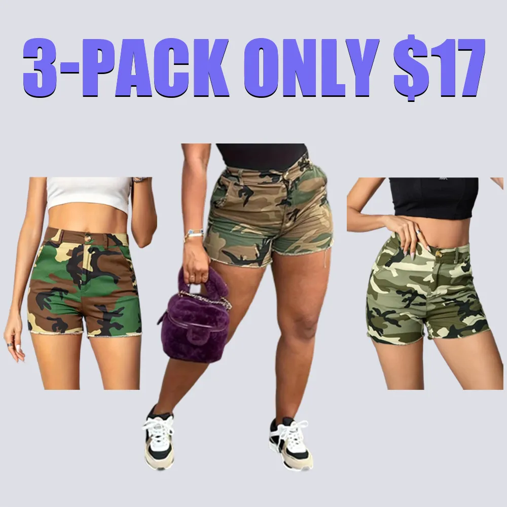 Women’s High Waist Camo Print Button Front Shorts-Casual Summer Fit