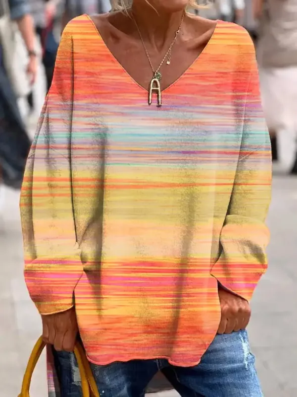 Women's Autumn Casual Gradient Long Sleeve Loose Top